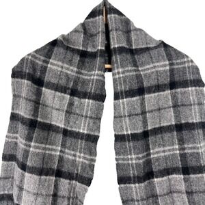 Barbour Men's Plaid Wool Cashmere Scarf Black Grey Tartan Academia Old Money